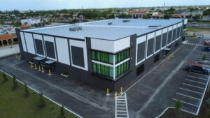 ExtraSpace Storage facility in Cape Coral, Florida, featuring a three-story climate-controlled buildings totaling approximately 94,200 sq. ft., built by Solid Steel Structures, Inc.
